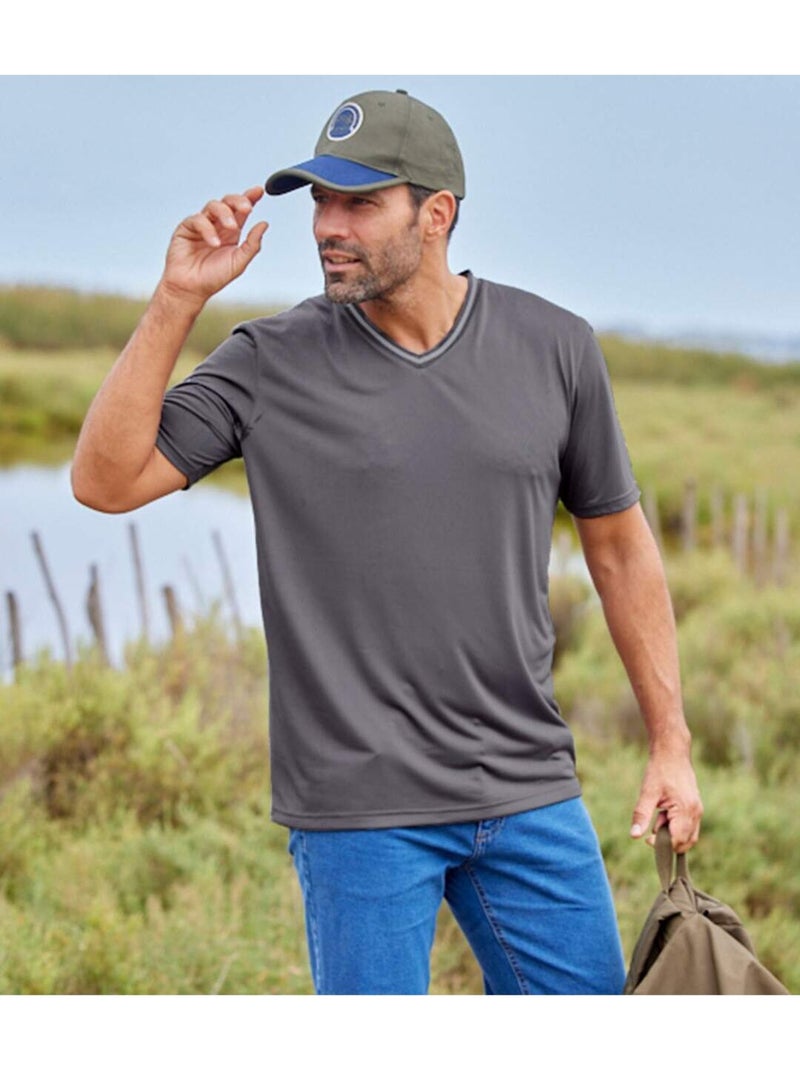 Lot de 3 Tee-shirts Col V Unis   - ATLAS FOR MEN Bleu Orange Gris - Kiabi