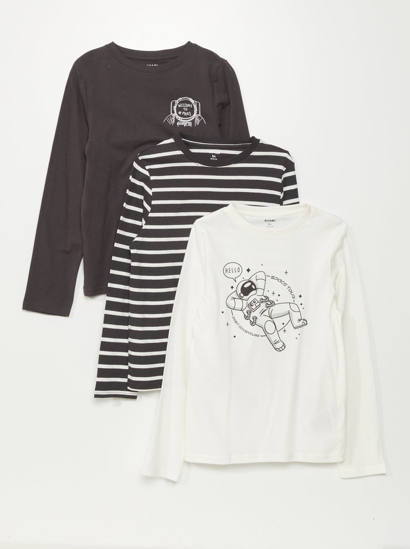 Lot de 3 tee-shirts en jersey à manches longues Blanc/bleu marine - Kiabi