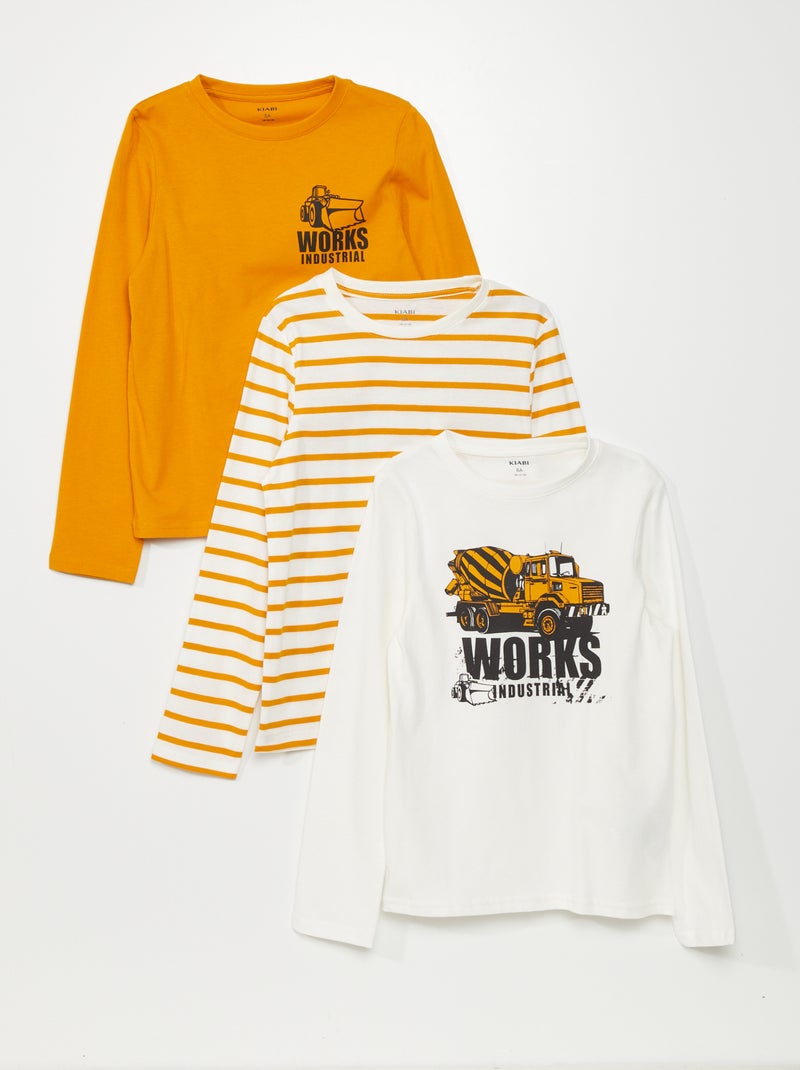 Lot de 3 tee-shirts en jersey à manches longues Blanc/orange - Kiabi