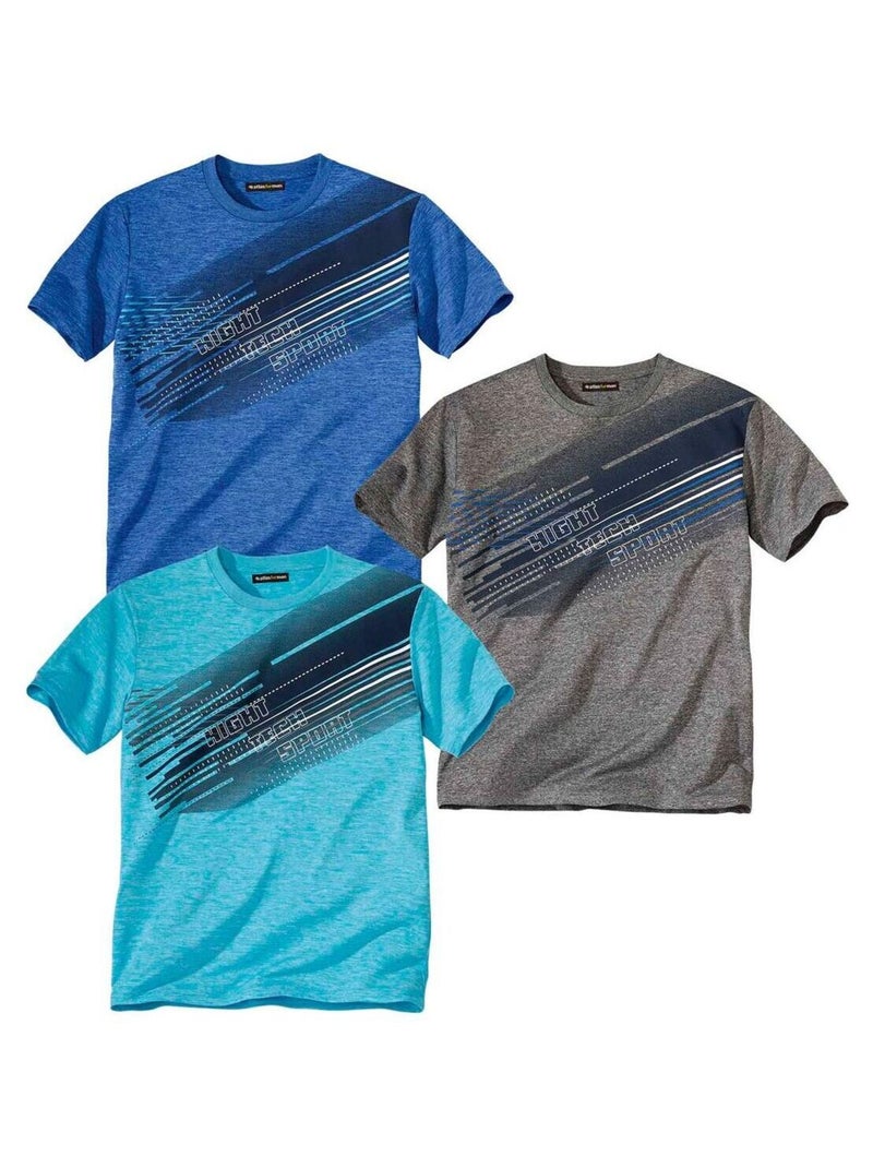 Lot de 3 Tee-Shirts Flammés Sporting   - ATLAS FOR MEN Bleu Gris Bleu - Kiabi