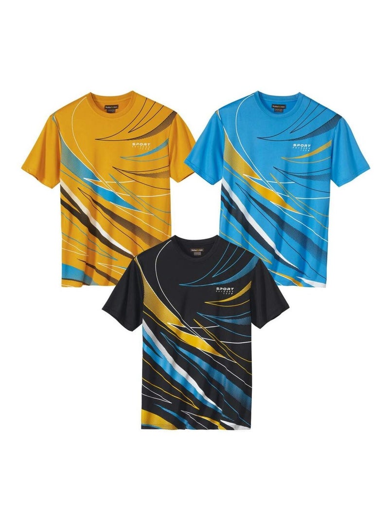Lot de 3 Tee-Shirts Graphique Sport   - ATLAS FOR MEN Bleu Jaune - Kiabi