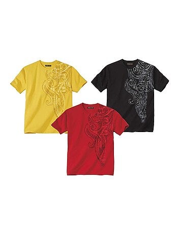 Lot de 3 Tee-Shirts Imprimé Maori - ATLAS FOR MEN