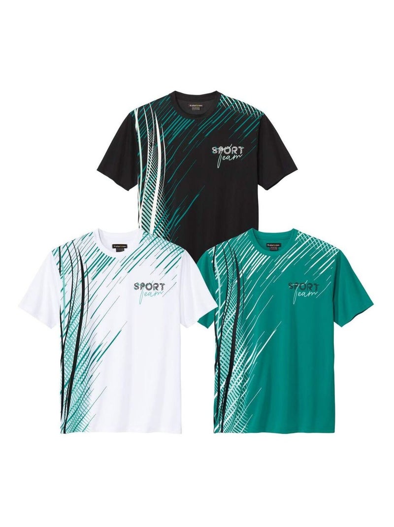 Lot de 3 Tee-Shirts Polyester Sport   - ATLAS FOR MEN Bleu Vert Noir - Kiabi