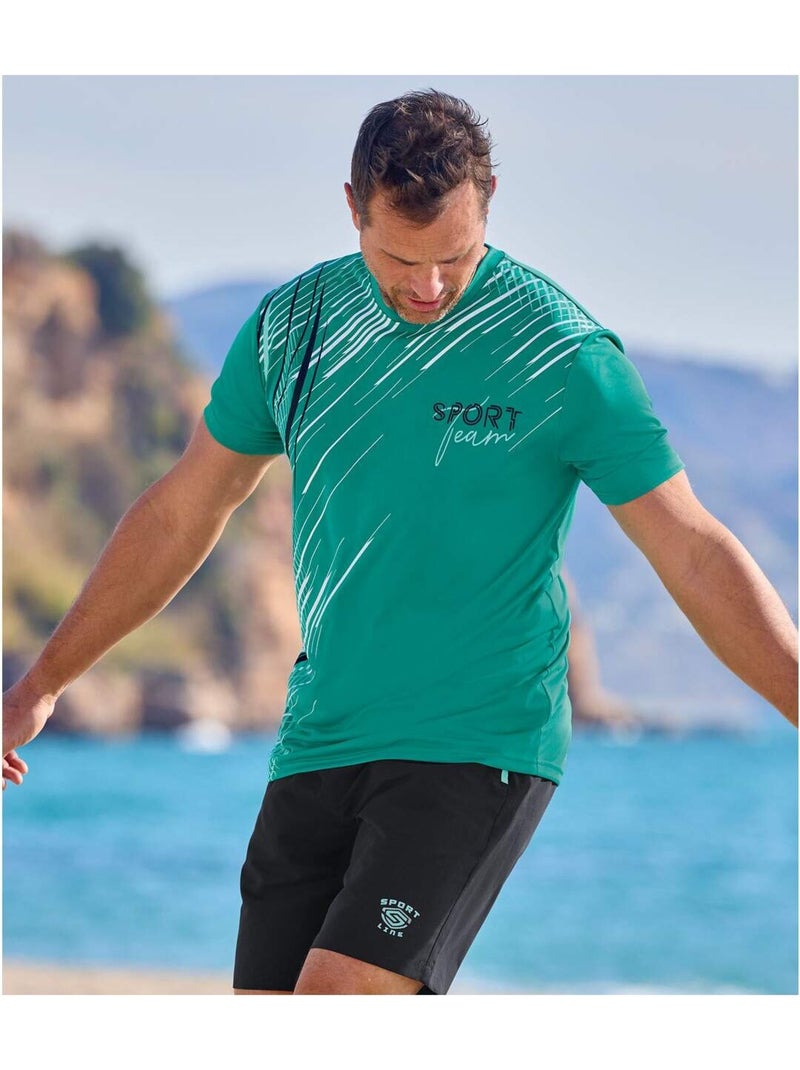 Lot de 3 Tee-Shirts Polyester Sport   - ATLAS FOR MEN Bleu Vert Noir - Kiabi