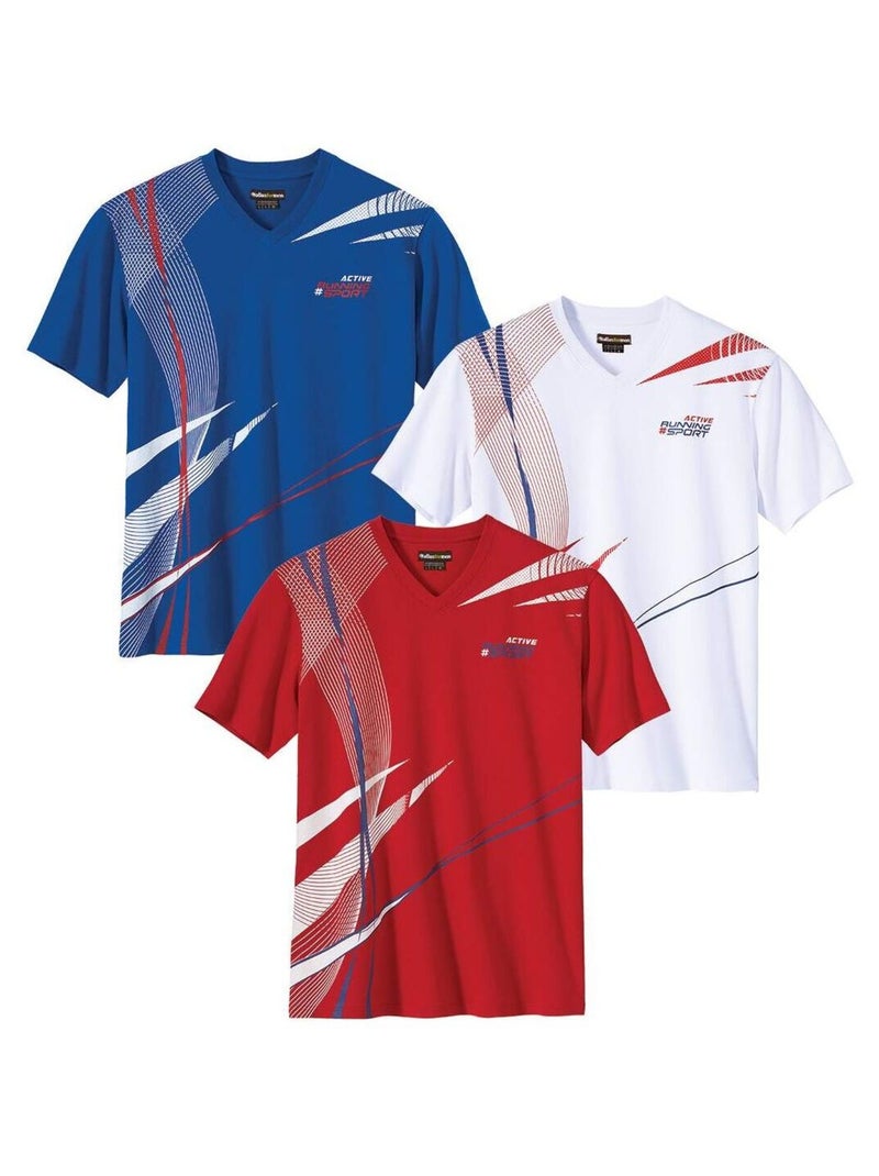 Lot de 3 Tee-Shirts Running  - ATLAS FOR MEN Blanc Rouge Bleu - Kiabi