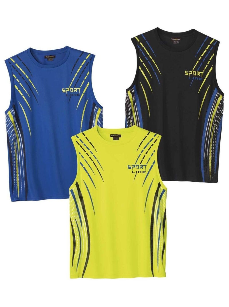 Lot de 3 Tee-Shirts Sans Manches Sport Line   - ATLAS FOR MEN Bleu Jaune - Kiabi