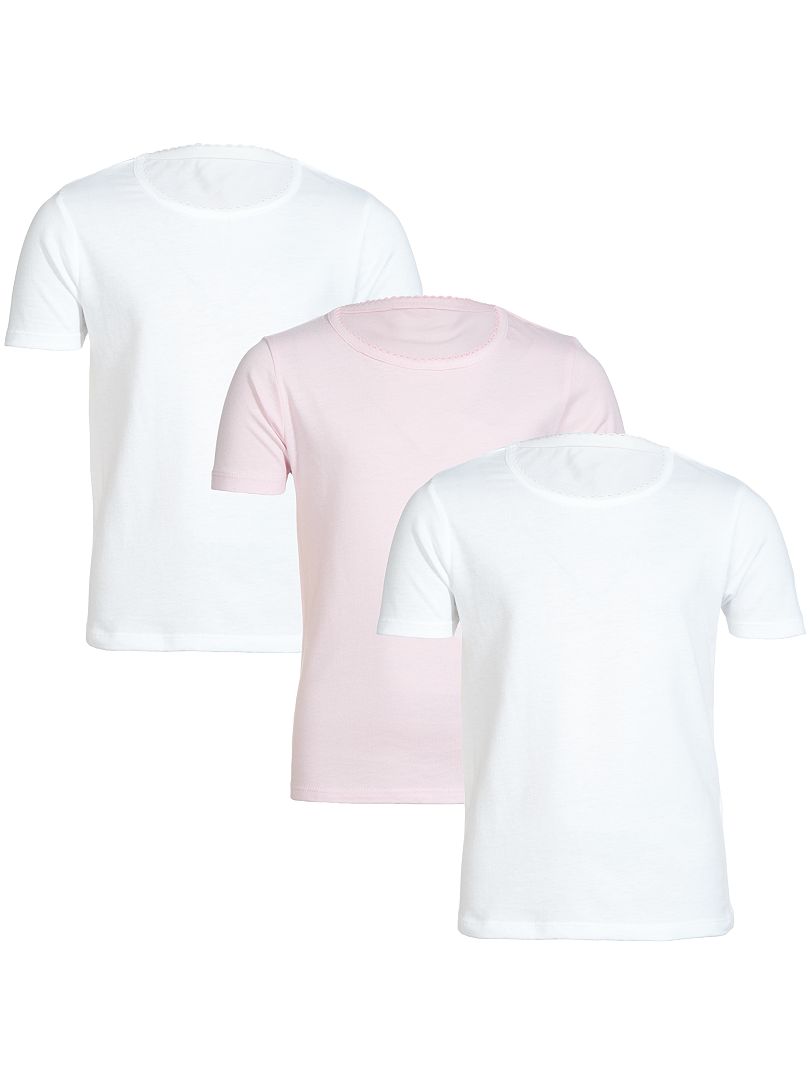 Lot de 3 Tee-shirts unis blanc/rose - Kiabi
