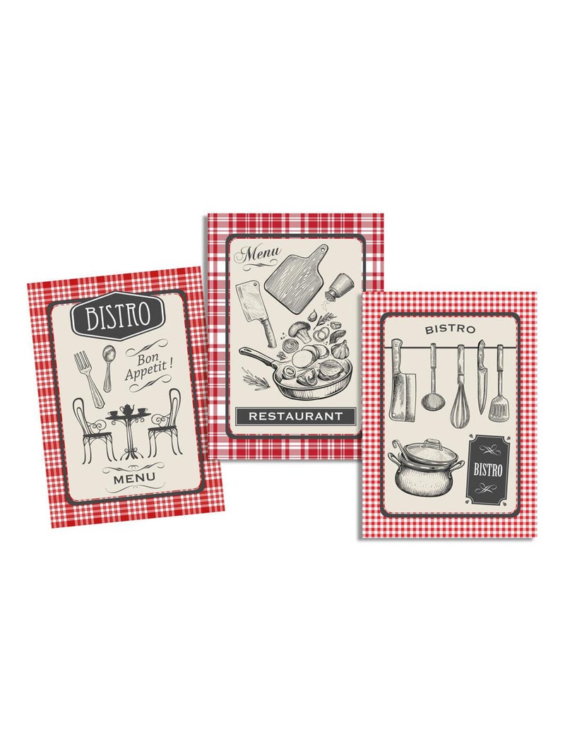Lot de 3 torchons Bistro  50 x 70 cm Rouge - Kiabi