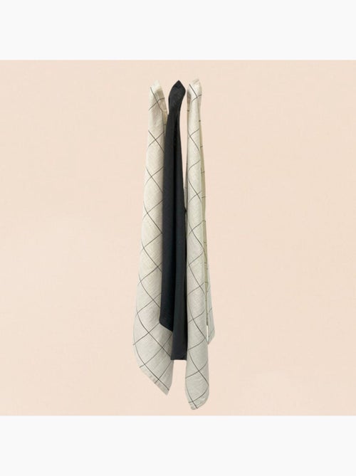 Lot de 3 torchons blanc et gris 50x70cm - Kiabi Lot de 3 torchons blanc et gris 50x70cm - Kiabi