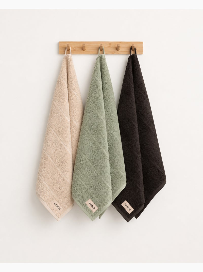 Lot de 3 torchons de cuisine 100 % coton, couleurs assorties, tissu éponge - Gamusi. Blanc / Noir / Vert - Kiabi