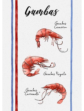 Lot de 3 torchons en coton lavé fruits de mer