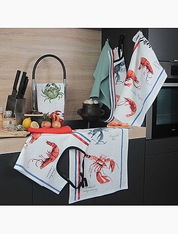 Lot de 3 torchons en coton lavé fruits de mer