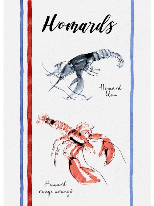 Lot de 3 torchons en coton lavé fruits de mer - Kiabi