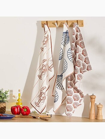 Lot de 3 torchons en coton OCEANIA