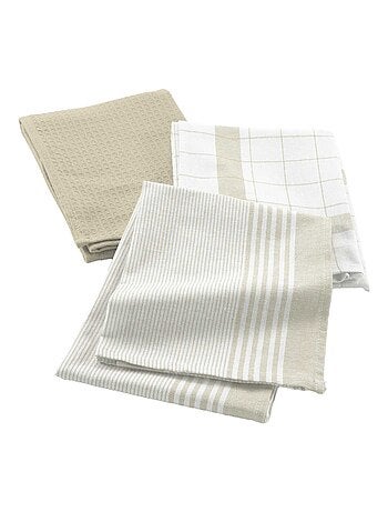 Lot de 3 torchons en coton tissé nid d’abeille