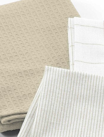 Lot de 3 torchons en coton tissé nid d’abeille