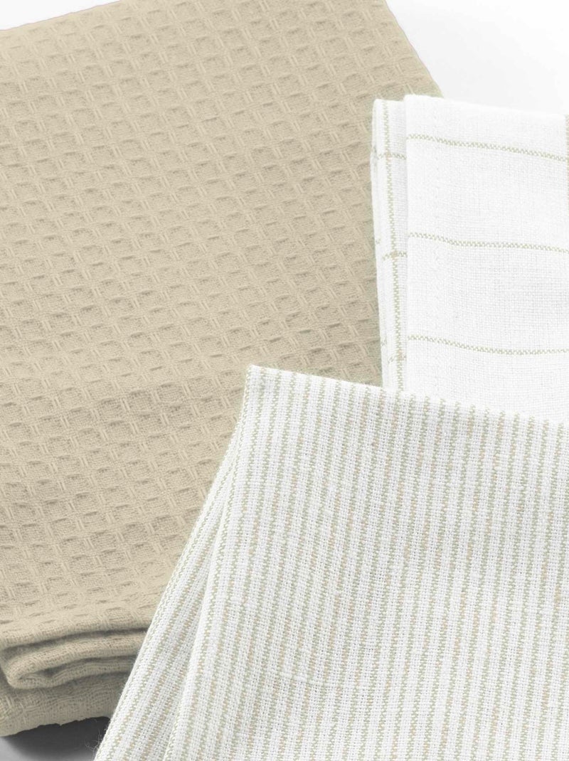 Lot de 3 torchons en coton tissé nid d’abeille Beige clair - Kiabi
