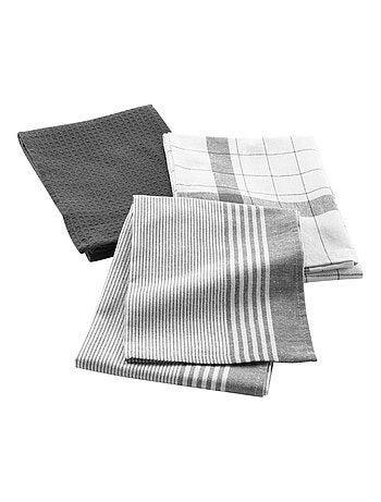 Lot de 3 torchons en coton tissé nid d’abeille