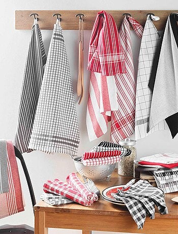 Lot de 3 torchons en coton tissé nid d’abeille