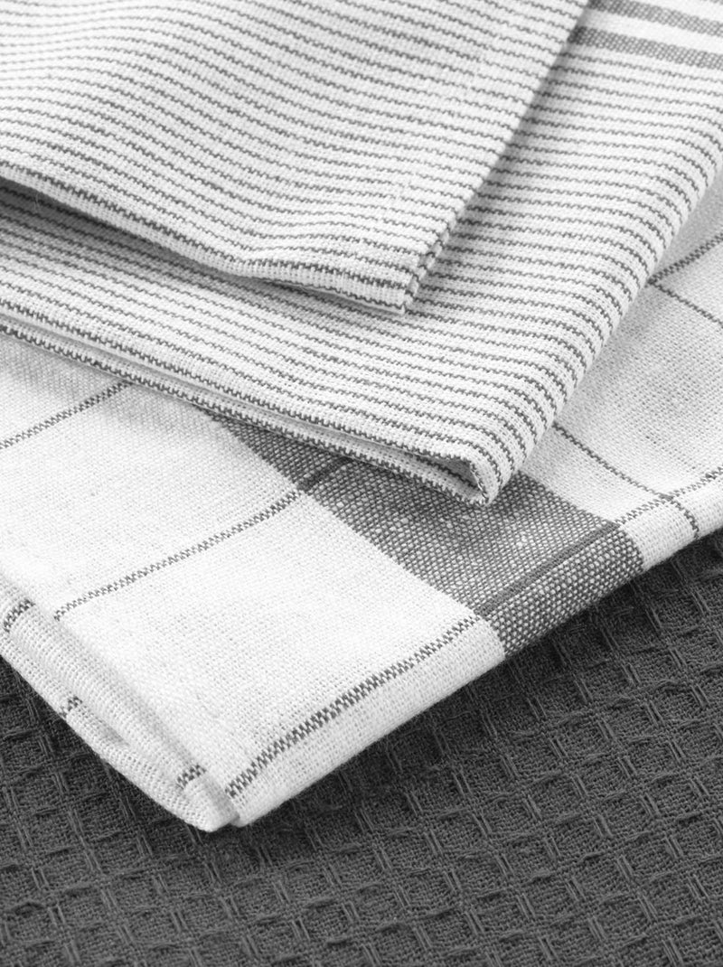 Lot de 3 torchons en coton tissé nid d’abeille gris anthracite - Kiabi