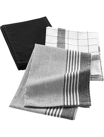 Lot de 3 torchons en coton tissé nid d’abeille