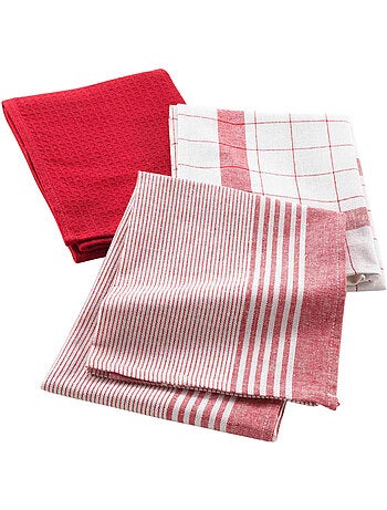 Lot de 3 torchons en coton tissé nid d’abeille