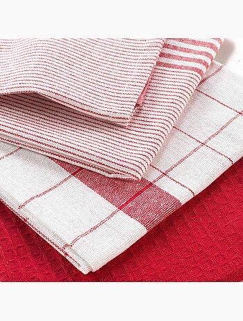 Lot de 3 torchons en coton tissé nid d’abeille