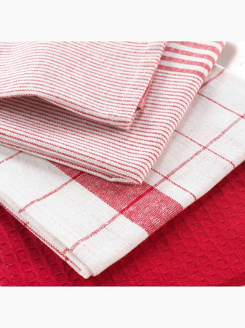 Lot de 3 torchons en coton tissé nid d’abeille Rouge - Kiabi