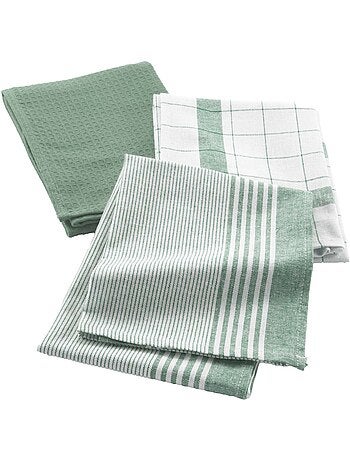 Lot de 3 torchons en coton tissé nid d’abeille