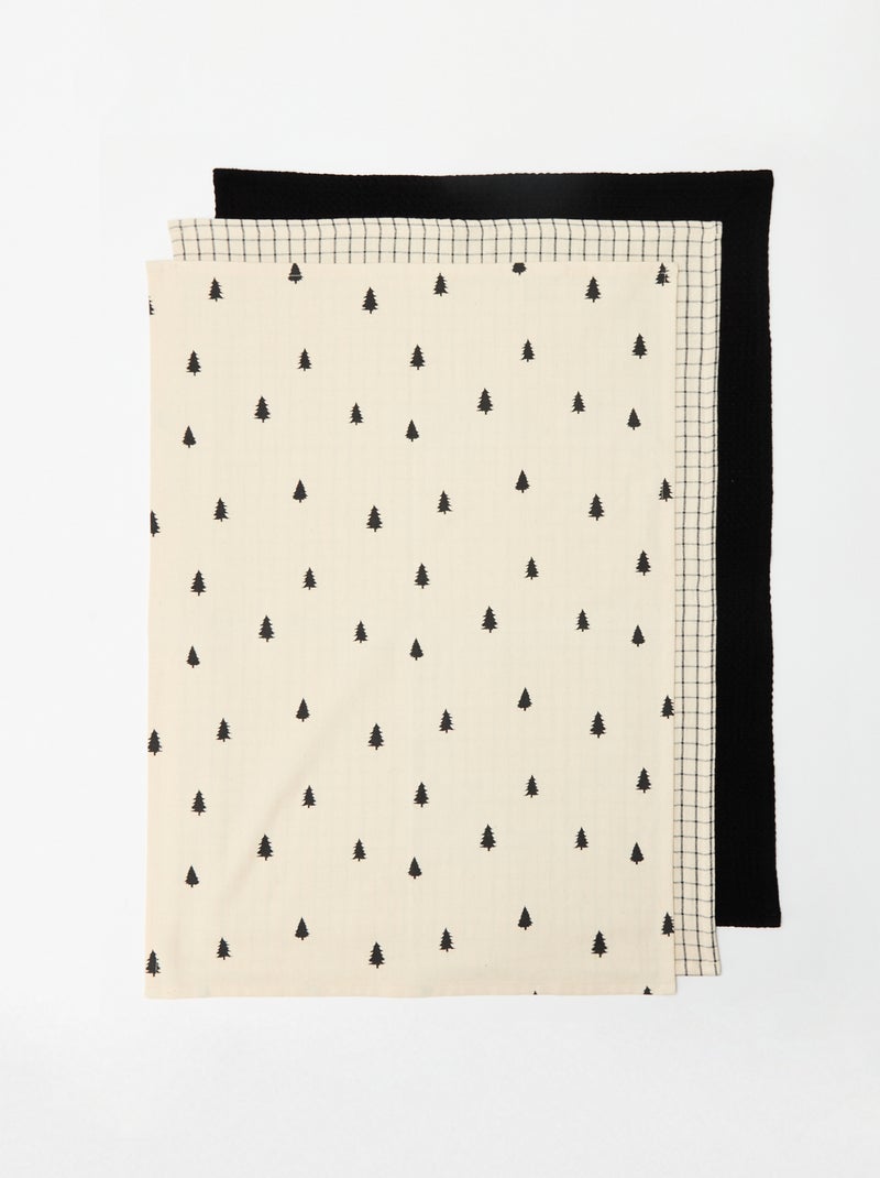 Lot de 3 torchons imprimé Noël en coton 50x70 cm Noir - Kiabi
