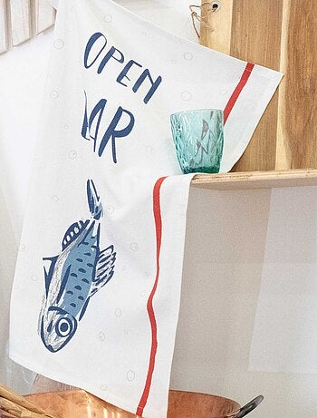 Lot de 3 torchons message poissons en coton
