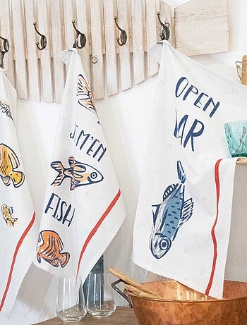 Lot de 3 torchons message poissons en coton
