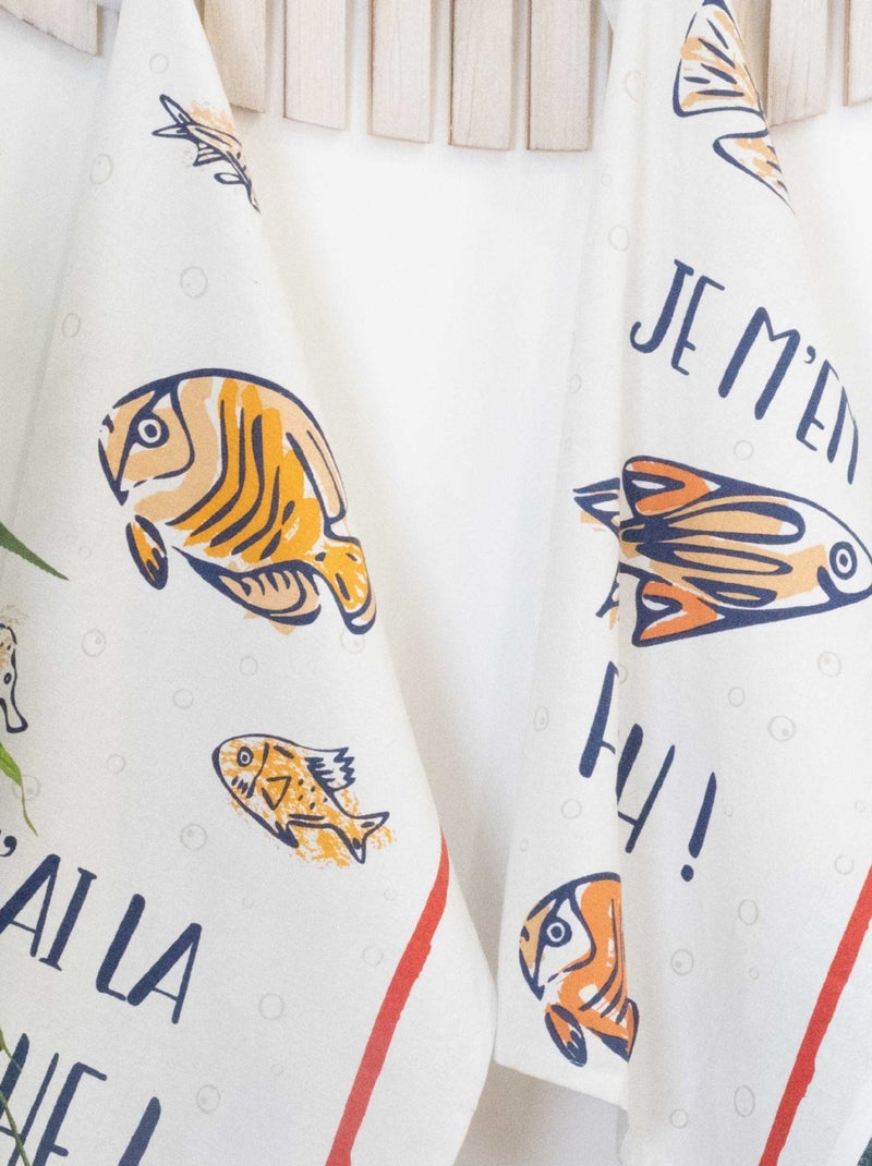 Lot de 3 torchons message poissons en coton Ecru - Kiabi