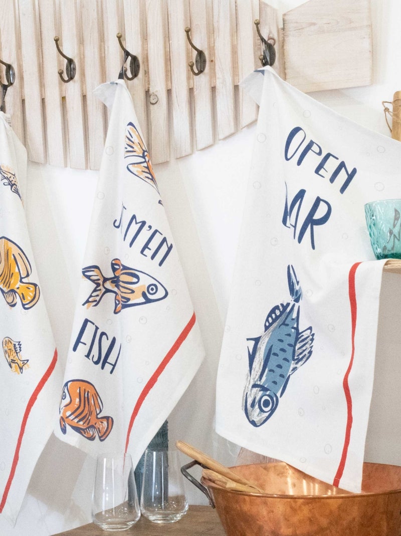 Lot de 3 torchons message poissons en coton Ecru - Kiabi