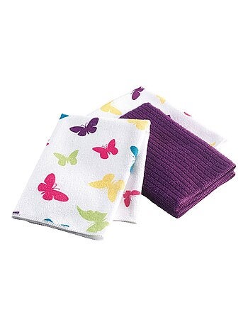 Lot de 3 torchons microfibre imprimé Papillons