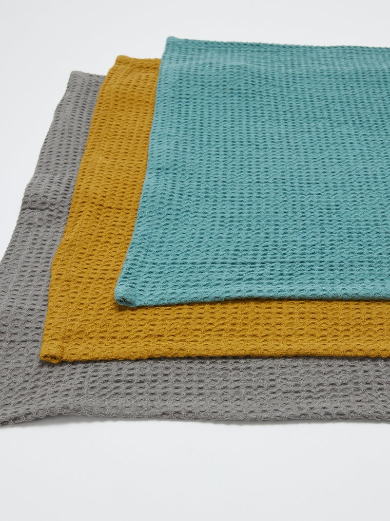 Lot de 3 torchons rectangulaires en nid d'abeilles ocre - Kiabi