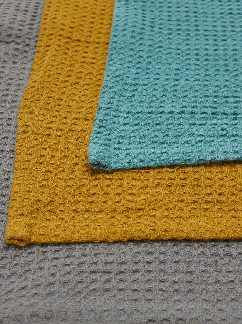 Lot de 3 torchons rectangulaires en nid d'abeilles ocre - Kiabi