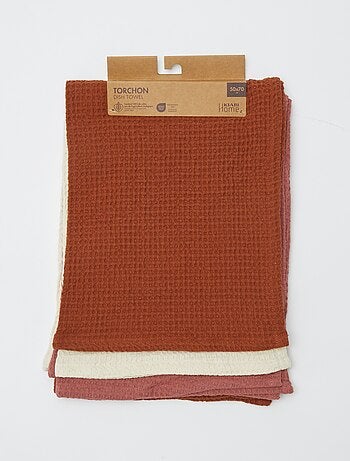 Lot de 3 torchons rectangulaires en nid d'abeilles