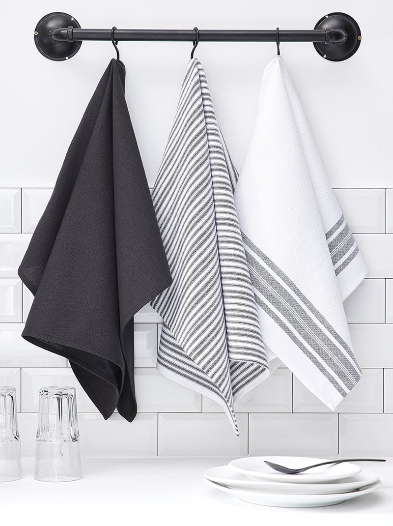 Lot de 3 torchons très absorbant en coton Noir - Kiabi