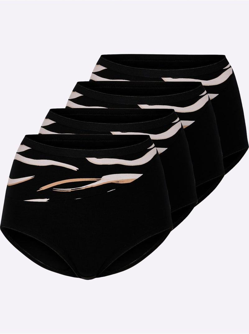 Lot de 4  - Culotte Taille Haute Jersey Fin - Taille Standard - Witt Noir - Kiabi