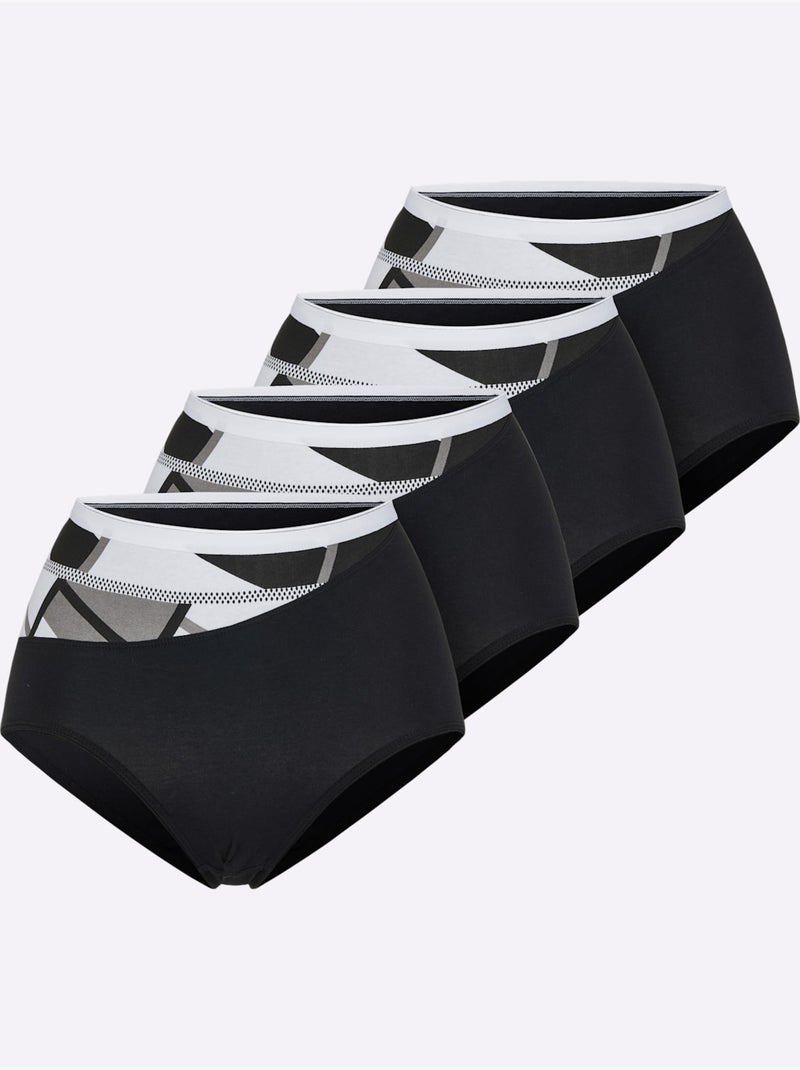 Lot de 4  - Slip Taille Haute Jersey Fin - Taille Standard - Witt Noir - Kiabi