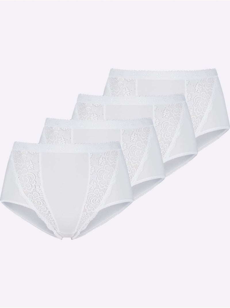 Lot de 4  - Slip Taille Haute Qualité Coton - Taille Standard - Witt Blanc - Kiabi