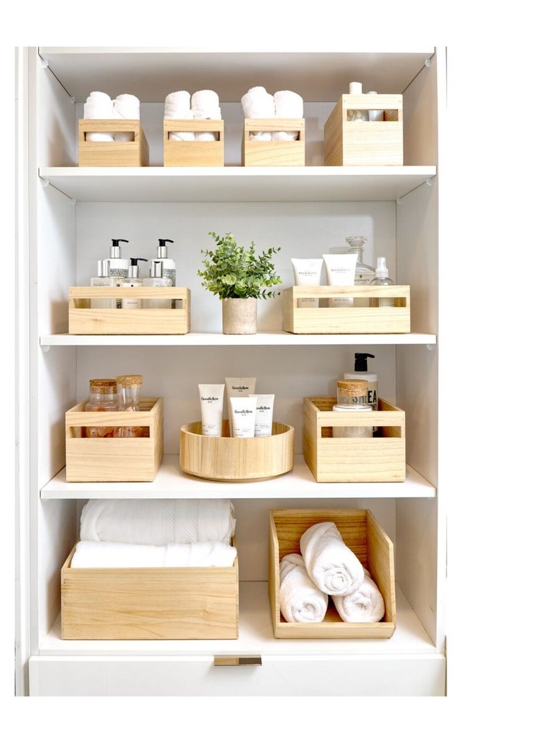 Lot De 4 Bacs De Rangement Avec Poignées En Bois Beige - Kiabi