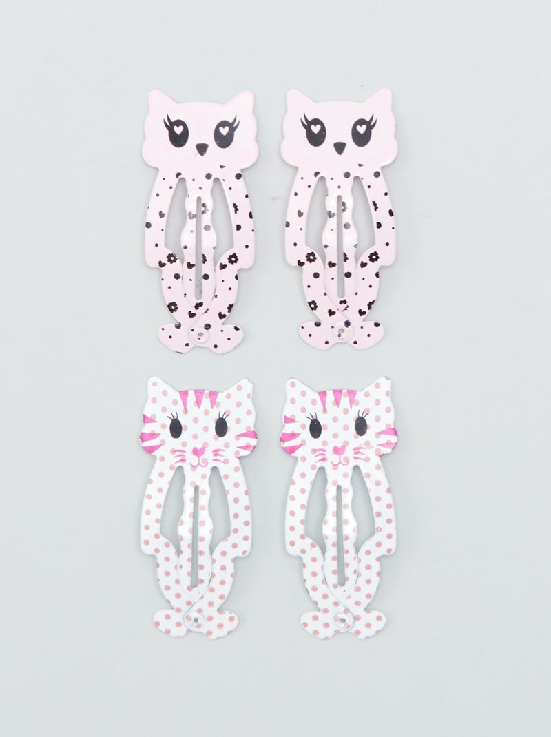 Lot de 4 barrettes clic clac Blanc/rose - Kiabi