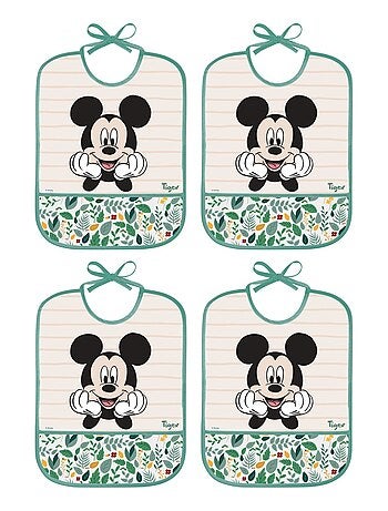 Lot de 4 bavoirs PEVA imperméables Mickey Tigex - Kiabi