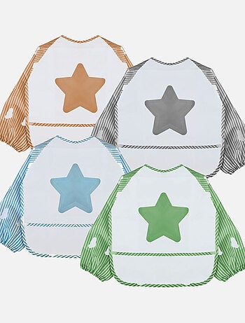 Lot de 4 bavoirs pour bébé imperméables - Manches longues - Monsieur Bébé