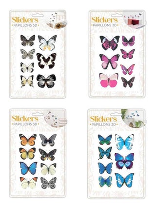 Lot de 4 blisters de stickers papillons 3D