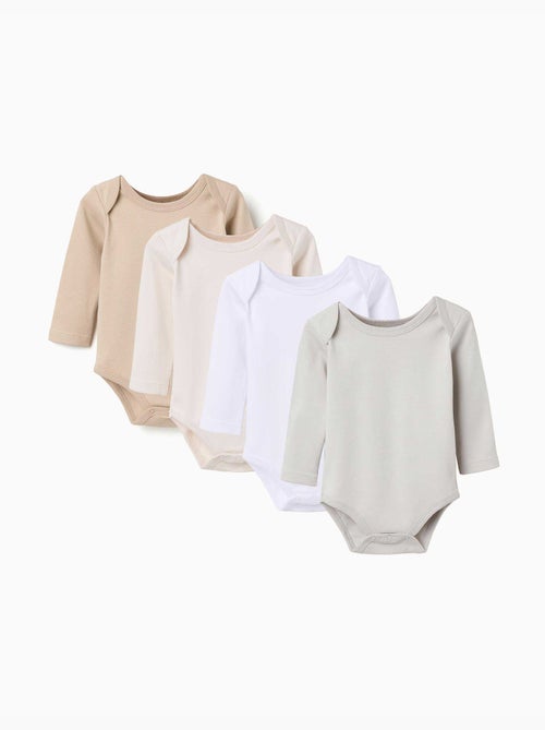 Lot de 4 bodies à emmanchures américaines en coton peigné - Kiabi