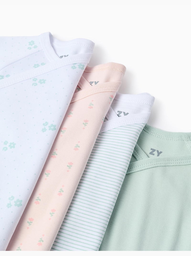 Lot de 4 Bodies Croisés Flowers Blanc Vert - Kiabi