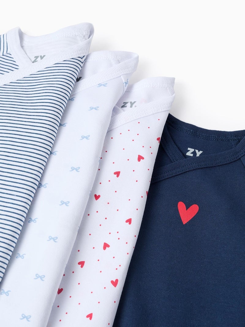 Lot de 4 Bodies Croisés Hearts Bleu Blanc - Kiabi